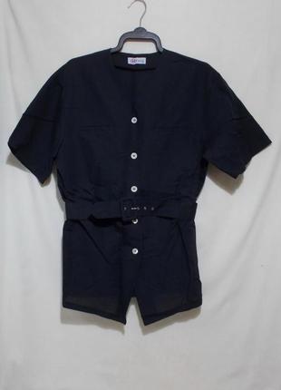 Рубашка с поясом темно-синяя лен-хлопок 'bianca.' 46-50р