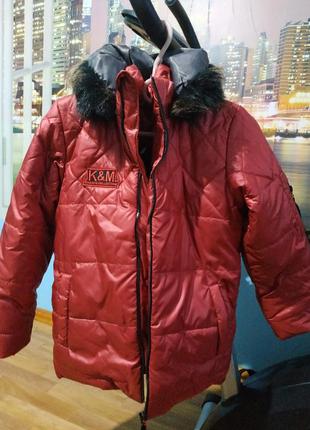 Новая зимняя курточка на мальчика 6-8 лет,цвет темно-красный