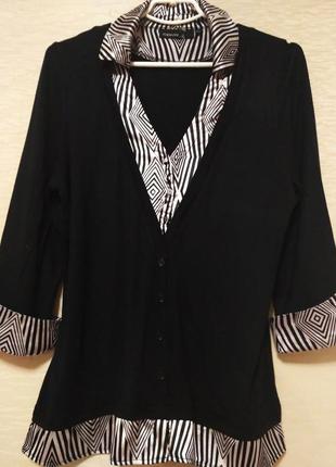 Нарядная  трикотажная блуза с шелковой отделкой, размер 48-50