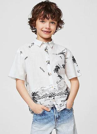 Хлопковая рубашка тенниска для мальчика футболка в пальмовый п...