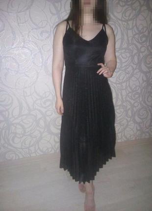 Шикарное нарядное вечернее платье блестящее плиссе юбка