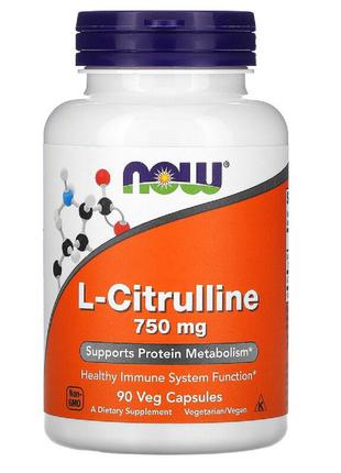 L-Цитрулін 750 мг, Now Foods, L-Citrulline, 90 вегетаріанських...