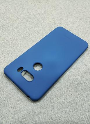 Матовый силиконовый чехол бампер для LG V30 синий тонкий софт тач