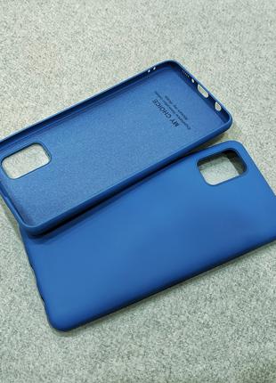 Силиконовый чехол с микрофиброй для Samsung Galaxy A41 синий м...