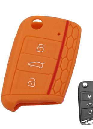 Силиконовый оранжевый чехол на ключ Skoda A7 Шкода А7 VW Golf ...