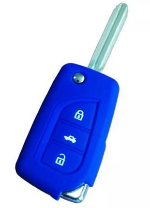 Силиконовый синий чехол на ключ Toyota Corolla Yaris Auris Ave...