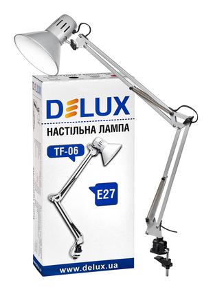 Настольная лампа DELUX TF-06 NEW E27 на струбцине серебристая