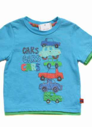 Голубая футболка с машинками tu на мальчика 1-1,5 года