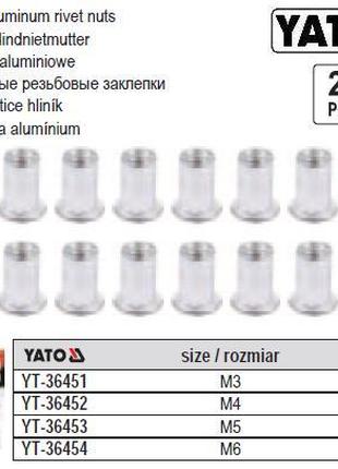 Набор нитогайка алюминий М3 l=9 мм 20 штук YATO Польща YT-36451