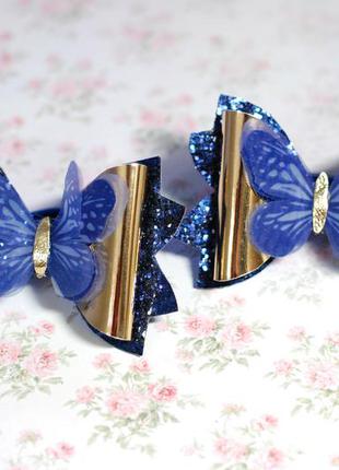 Резинки с бабочками золотисто-синие