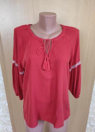 Шикарная красная блуза с вышивкой / вышиванка 100% вискоза