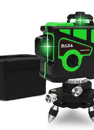 Лазерный уровень нивелир Hilda 3D 12линий Зелёный луч
