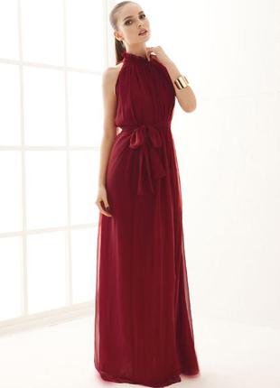 Элегантное платье из шифона цвет: винный. размер s-l (44-48 укр)