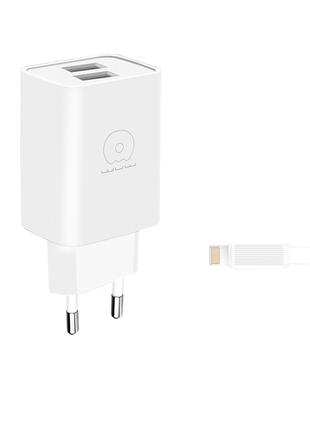 Мережевий зарядний пристрій WUW Lightning cable T31 White 2USB...