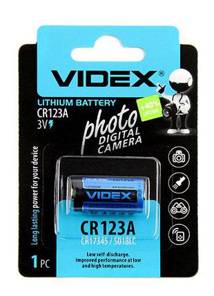 Батарейка літієва Videx CR123A 3V 1 pc blister card 20 шт./пач...