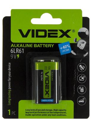 Батарейка щелочная Videx 6LR61 9V (Крона) 1pcs BLISTER (12/96)