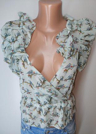 Шифонова блуза накидка з пташками