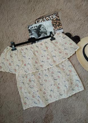 Хлопковая ажурная блузка с открытыми плечами/блуза/кофточка/топ