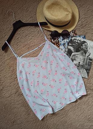 Красивый летний полосатый топ в фламинго/майка/блузка/блуза