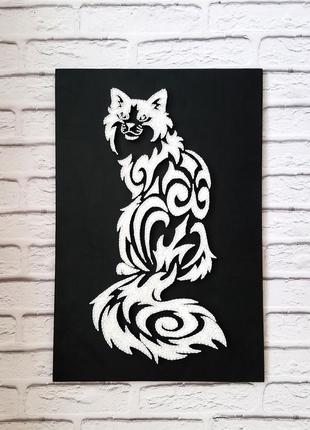Картина білий кіт, стрінг арт кіт, декор у будинок, чорно-біле...