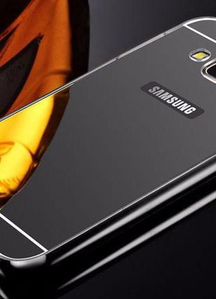 Чехол зеркальный алюминиевый Samsung J3 2016 J320H (черный)