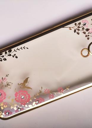 Чехол силиконовый со стразами для Meizu M5s (цвет золотой, роз...