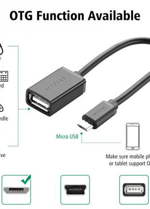 Оригинальный кабель (адаптер) OTG Ugreen Microusb - USB (прямо...