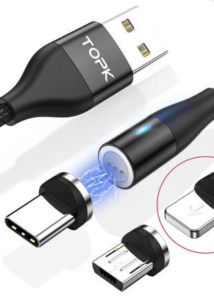 Магнитный кабель зарядка TOPK AM60 LED 18W USB - Lightning (iP...