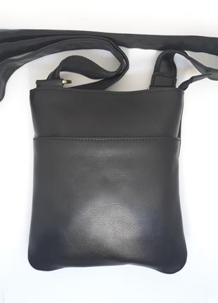 Мужская кожаная сумка черная барсетка на плечо ручной работы