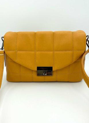 Женская сумка желтая сумка стеганая сумка стеганый клатч кросбоди