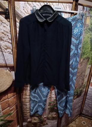 Шифоновая блуза с кожаным воротником