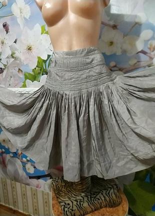 Роскошная расклешенная юбка 100% натуральный шелк цвет тауп
