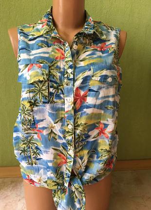 Майка гавайка  рубашка топ блуза с   принтом в пальмах
