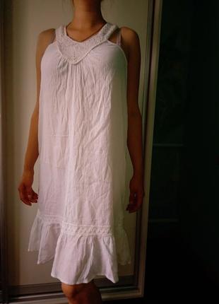 Хлопковое летнее платье-миди с кружевом/бохо/пляжное