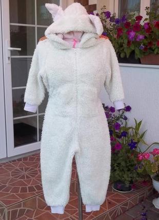 ( 4-5 лет) зайчик флисовый теплый комбинезон пижама кигуруми слип