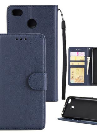 Чехол книжка для Xiaomi Redmi 6 синий бумажник ремешок на руку