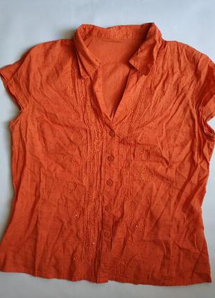 Рубашка блуза с коротким рукавом терракотовая, оранжевая