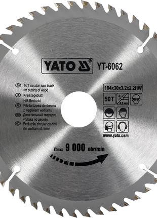 Пильный диск по дереву, YATO Ø=184 мм, посадка 30, толщина 2,2...