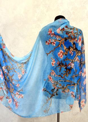 Хлопковое парео платок палантин шарф «цветущие ветки миндаля» ван
