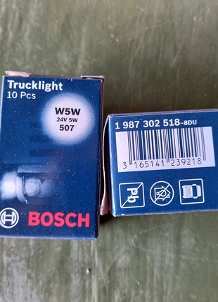 Лампа габарит без цоколя W5W 24V 5W W2.1×9.5 d Bosch 1987302518
