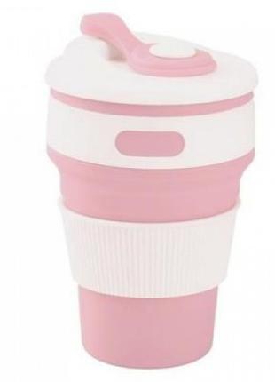 Складная силиконовая чашка Collapsible Coffe Cup 350 ml Розовая