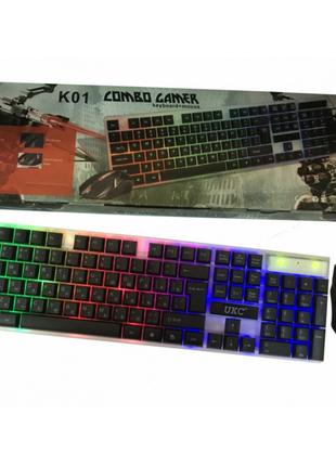 Клавиатура проводная и мышка Combo Gamer K01 с подсветкой