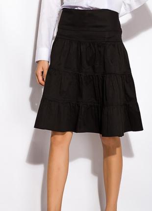 Пышная женская летняя юбка с воланами стрейч коттон черный 46.