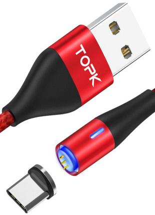 Магнитный кабель TOPK AM60 LED Magnetic Round USB Type-C 1m - Red