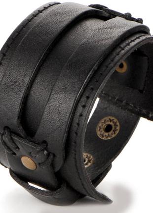 Мужской кожаный браслет напульсник Primo Manjet - Black