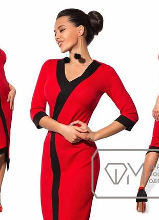 Красное приталеное платье с асимметричным низом от margo