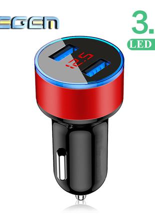 Автомобильное зарядное устройство 3.1A LED 2 USB порта. Зарядк...