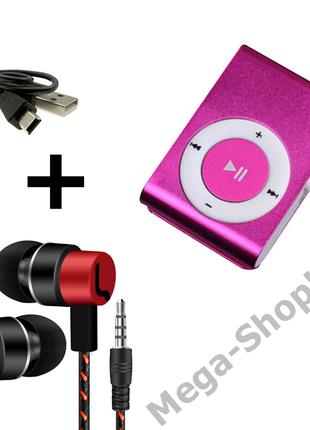 Мини MP3 плеер алюминиевый клипса + вакуумные наушники + USB п...