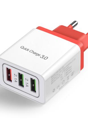 Сетевое зарядное устройство для быстрой зарядки 3 USB порта QC...