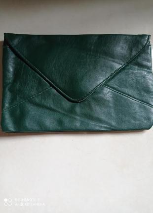Кожаная зелёная сумочка клатч кошелек конверт натуральная кожа...